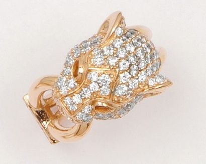 null Bague «Tête de Panthère» en or rose entièrement serti de diamants taillés en...
