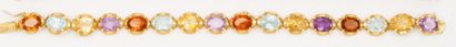 null Bracelet articulé en or jaune orné de pierres fines multicolores: améthystes,...