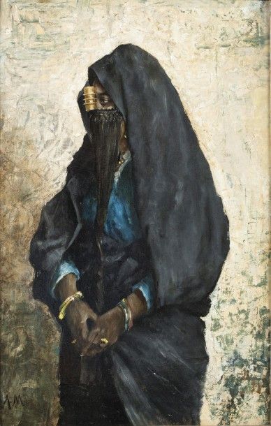 Alphons Léopold MIELICH (1863-1929) Femme d'Arabie Huile sur panneau, porte un monogramme...