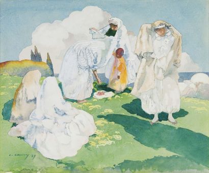 Léon CAUVY (1874-1933) Les hauteurs d'Alger Plume et aquarelle sur papier, signée...