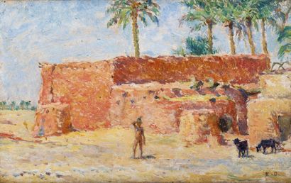 Étienne DINET (1861-1929) Jeune garçon à l'oasis Huile sur papier marouflé sur toile,...