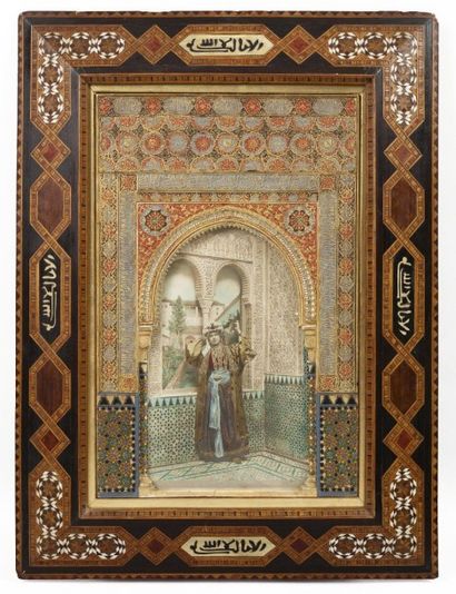 null Maquette de façade de l'Alhambra en stuc, Espagne, Grenade, fin XIXe siècle...