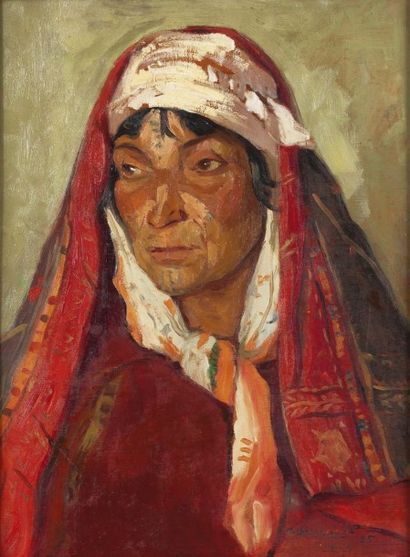 Maurice BISMOUTH (1885-1965) Portrait de tunisienne Huile sur panneau, signée, datée...