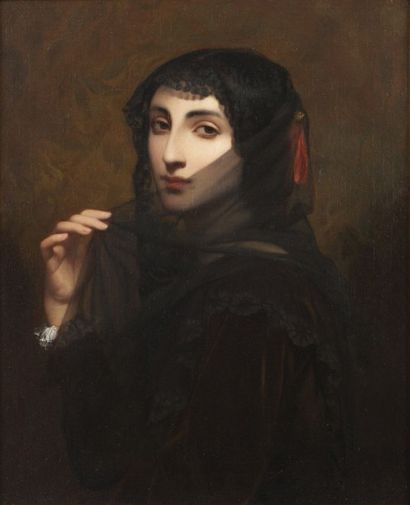 Charles LANDELLE (1821-1908) Beauté au voile Huile sur toile, signée et datée 1847...