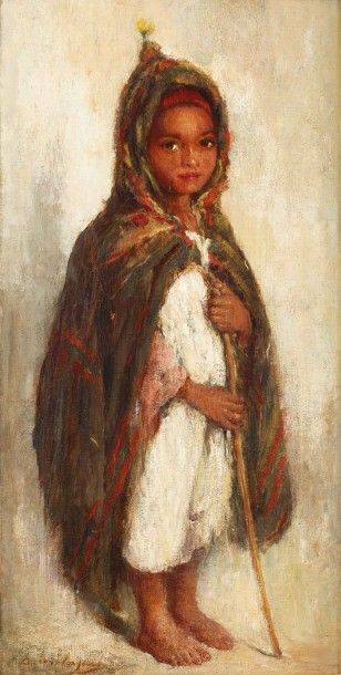 Edouard VERSCHAFFELT (1874-1955) Enfant au burnous Huile sur toile, signée en bas...