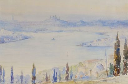 Nikolaï SARAPHANOFF (XIX-XX) Vue de Constantinople Aquarelle, signée en bas à droite....