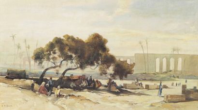 Hermann CORRODI (1844-1905) Marché en Egypte Aquarelle, signée en bas à gauche. 20,5...