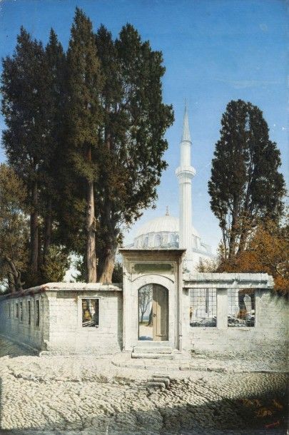 S WELLENDORF (XIXème siècle) Entrée de la Mosquée, Turquie Huile sur toile, signée...