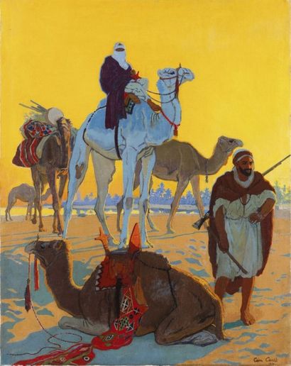 Léon CARRE (1878-1942) Touaregs dans le désert Huile sur toile, signée et datée 1921...