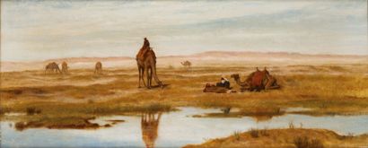 Frederick GOODALL (1822-1904) Bédouins et chameaux aux marges du désert Huile sur...