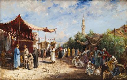 Max RABES (1868 - 1944) Marché au Caire Huile sur toile, signée et datée 1894 en...