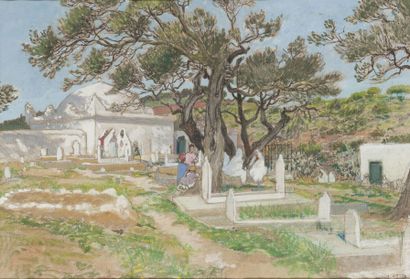 Paul GUION (1881-1972) Le cimetière d'El Khettar, Alger Crayon, pastel et gouache,...