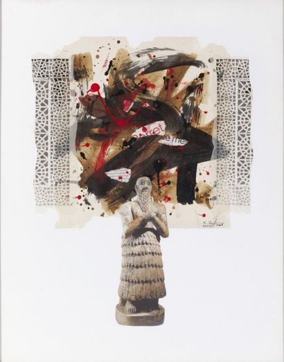 Karim SAIFOU (né en 1953) Témoignage n°1 Acrylique, et collage sur canson, signé...