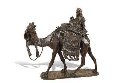 Ernesto BAZZARO (1859-1937) (d'Après) Femme et enfant sur un chameau Epreuve en bronze...