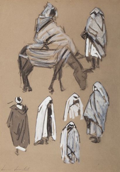 Henri HOURTAL (1877 - 1944) Etude de personnages Aquarelle, signée en bas à gauche....