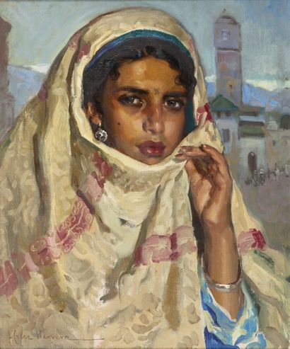 José CRUZ HERRERA (1890 - 1972) Jeune marocaine Huile sur toile, signée en bas à...