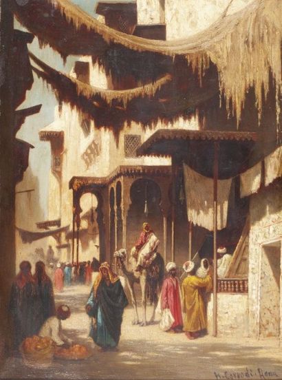 Hermann CORRODI (1844-1905) Rue Bab El Nacer Huile sur panneau, signée en bas à droite...