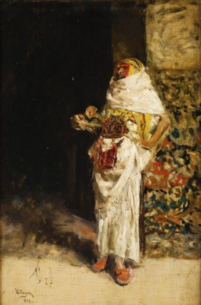 José VILLEGLAS Y CORREDO (1844-1921) Le gardien de harem, 1872 Huile sur toile, signée...