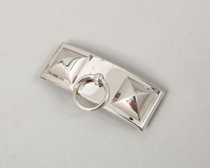 HERMÈS Paris made in Switzerland Boucle de ceinture "Sydney" 24mm en métal argenté...