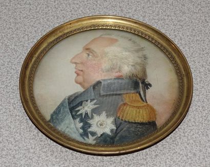 null Miniature ronde en fixé sous-verre Portrait du roi Louis XVIII Vers 1820 (léger...