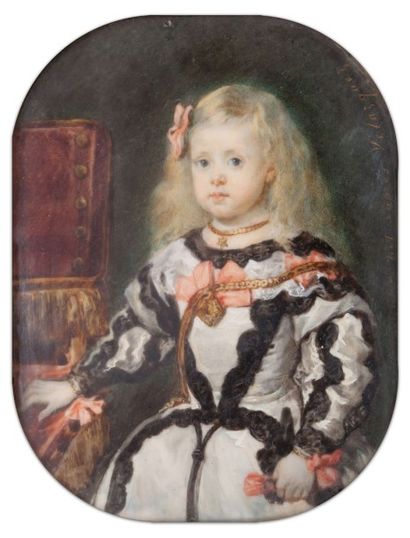 Marie-Anaïs DOULIOT (1834-vers 1885) d'après VELASQUEZ Portrait d'une infante Miniature...