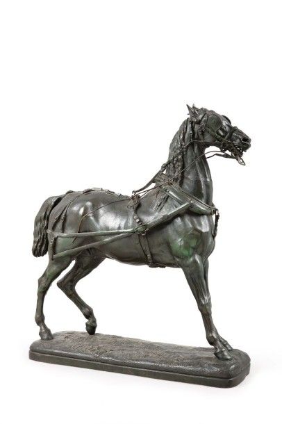 Paul GAYRARD (1807-1855), d'après Cheval d'attelage harnaché Epreuve en bronze à...