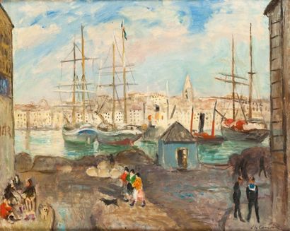 Charles CAMOIN (1879-1965) Le Port de Marseille, 1928 ou« Poissonnières et marins...