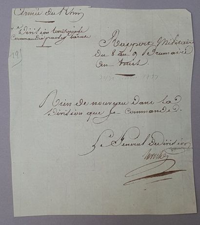 null [GERS]. Rapport militaire signé par le général de division Antoine Barnabé LA...
