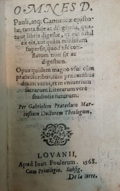 DU PREAU Gabriel (1511-1588) Omnes D. Pauli, atque Canonicae epistolae... quatuor...