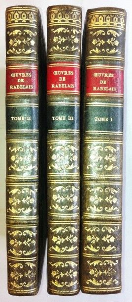 RABELAIS Oeuvres. Amsterdam, Bernard, 1741, 3 volumes in-4 reliés plein veau brun,...