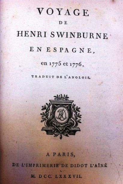 SWINBURNE Henri Voyage en Espagne. Paris, Didot, 1787, in-8 relié plein veau remonté,...