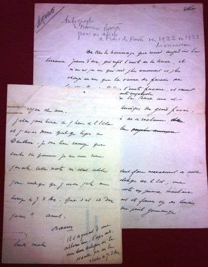 Maurice BARRÈS (1862-1923) écrivain et homme politique Lettre autographe signée adressée...