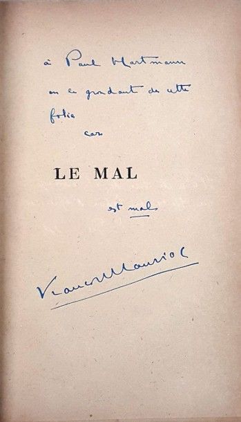 MAURIAC François Le Mal. Paris, Grasset, 1924, in-12, broché, 1 f. blanc, 2 ff.n.ch.,...