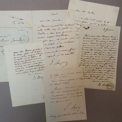 null [DROME]. Emile AUGIER (Valence 1820-1889) Ecrivain. Cinq lettres autographes...