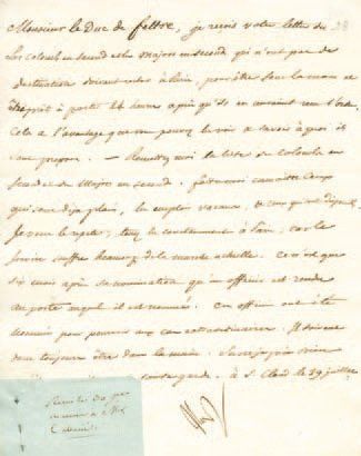 null Nomination d'officier en second. Lettre signée Nap., adressée au Duc de Feltre....