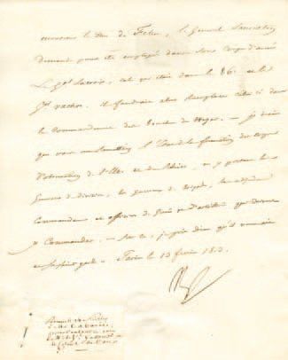 null Relative à l'armée d'Allemagne. Lettre signée Np., adressée au Duc de Feltre....