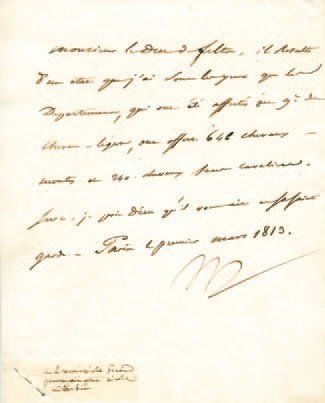 null Organisation de la cavalerie. Lettre signée Np., adressée au Duc de Feltre....