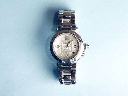 null CARTIER : "Pasha", Bracelet-montre en acier, date, mouvement automatique, bracelet...