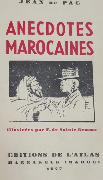 Du PAC Jean Anecdotes marocaines. Marrakech, 1947, in-8 relié demi-chagrin rouge,...