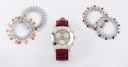 MEYERS «Ladydiamond» - Montre de poignet chronographe en acier, cadran nacre à trois...