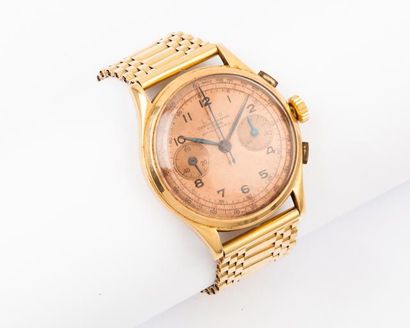 LYLO Bracelet montre chronographe en or jaune, cadran bronze, chiffres arabes, deux...