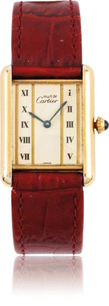 CARTIER Must N°590005/18973 vers 1980 Montre bracelet rectangulaire en vermeil. Cadran...