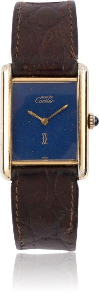 CARTIER TANK MUST n°6091301 vers 1980 Montre bracelet rectangulaire en vermeil. Cadran...