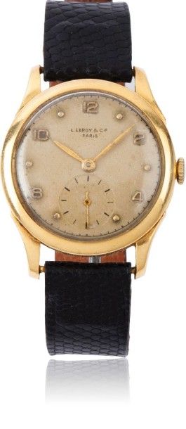 LEROY&CIE N°31997 vers 1940 Montre bracelet en or 18k(750). Boitier rond, carrure...