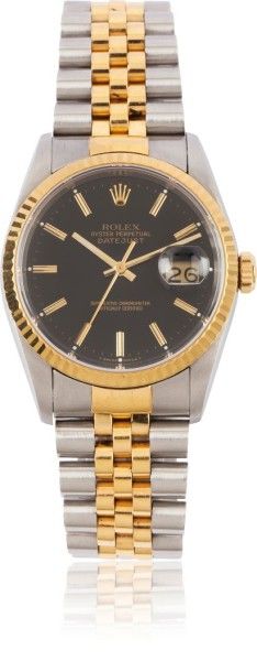 ROLEX «Datejust» ref 16233 vers 1995 Belle montre bracelet en or et acier. Boitier...