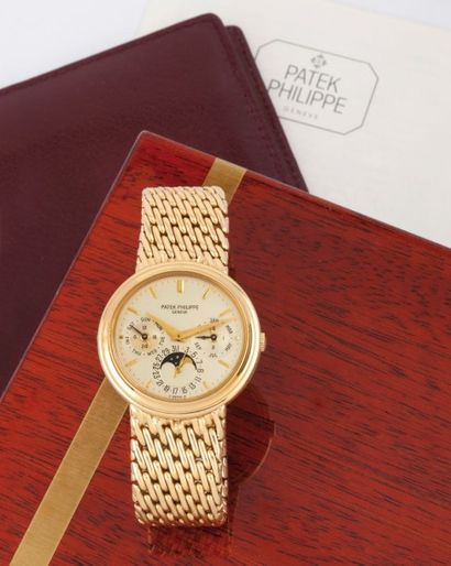 PATEK PHILIPPE «Quantième Perpétuel» Ref 3945/1 vers 1990 Rare et belle montre bracelet...