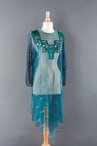 Zandra RHODES circa 1985 Robe-tunique faisant partie de la collection «India"en mousseline...