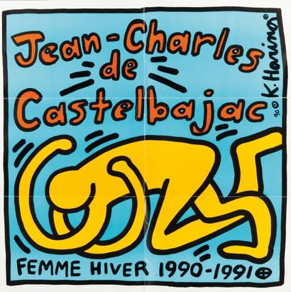 KEITH HARING «Jean Charles de Castelbaljac» Affiche sur papier cartonné titré «Femme...