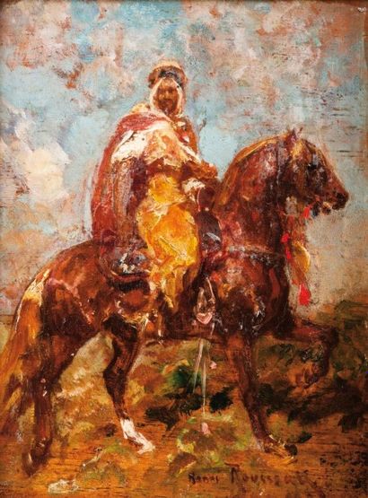 Henri ROUSSEAU (1875-1933) Cavalier arabe Huile sur panneau, signée en bas à droite....