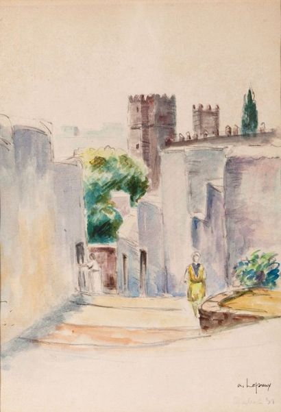 Albert LEPREUX (1868-1959) Ruelle dans les Oudaias, Rabat Aquarelle, signée, datée...